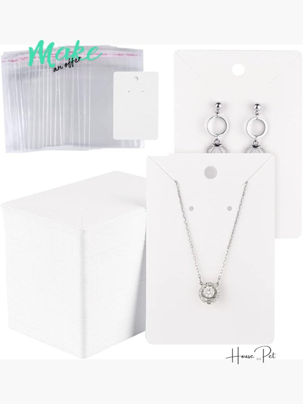 Earring Display Cards with 150 Self-Adhesive Bags for Jewelry